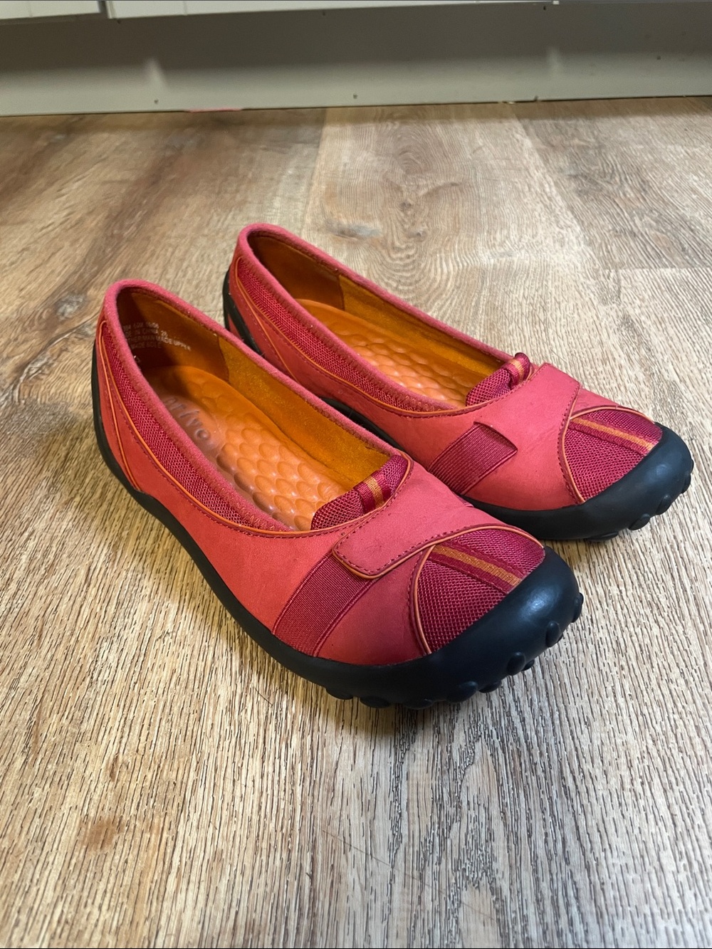 Privo Coral Pink Casual Slip-On Flats with Black Toe Cap
